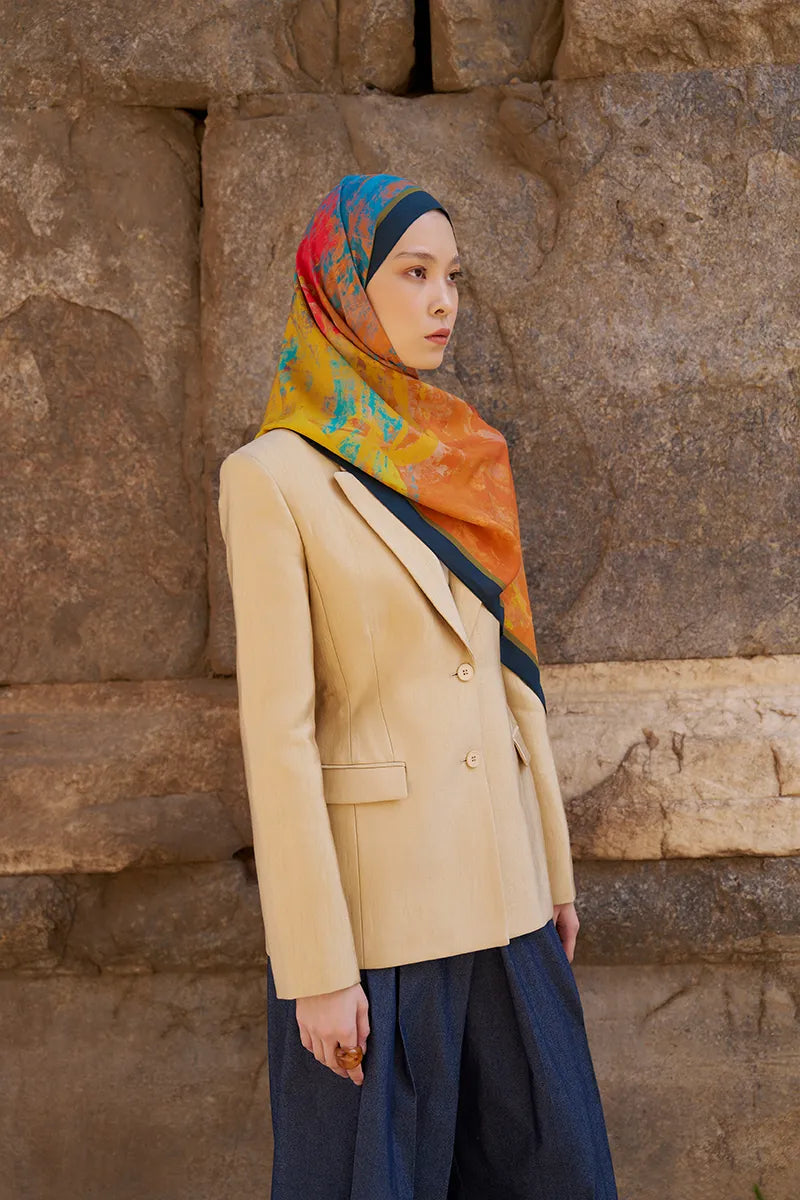 Sunrise Brush Pattern Shawl - Orange