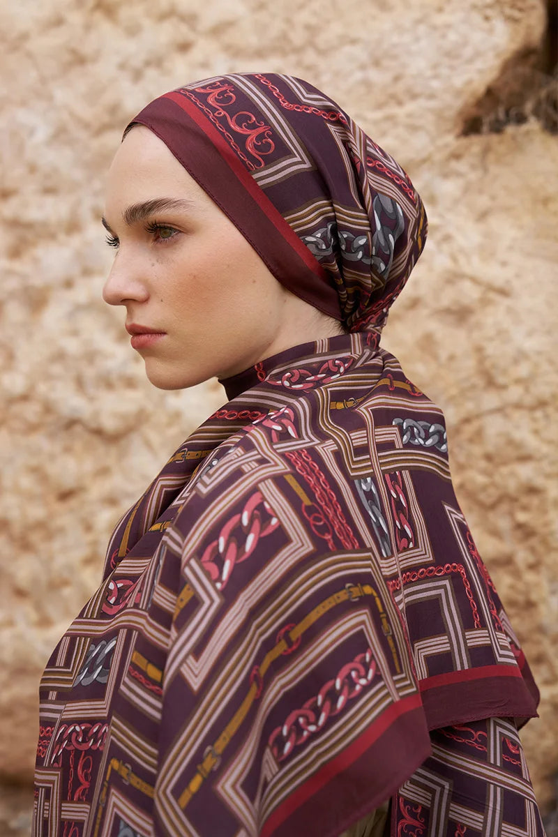 Sunrise Geometric Pattern Shawl - Burgundy