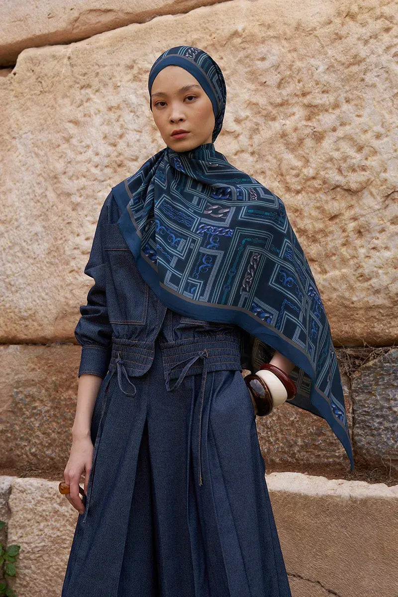 Sunrise Geometrik Desen Şal - Lacivert