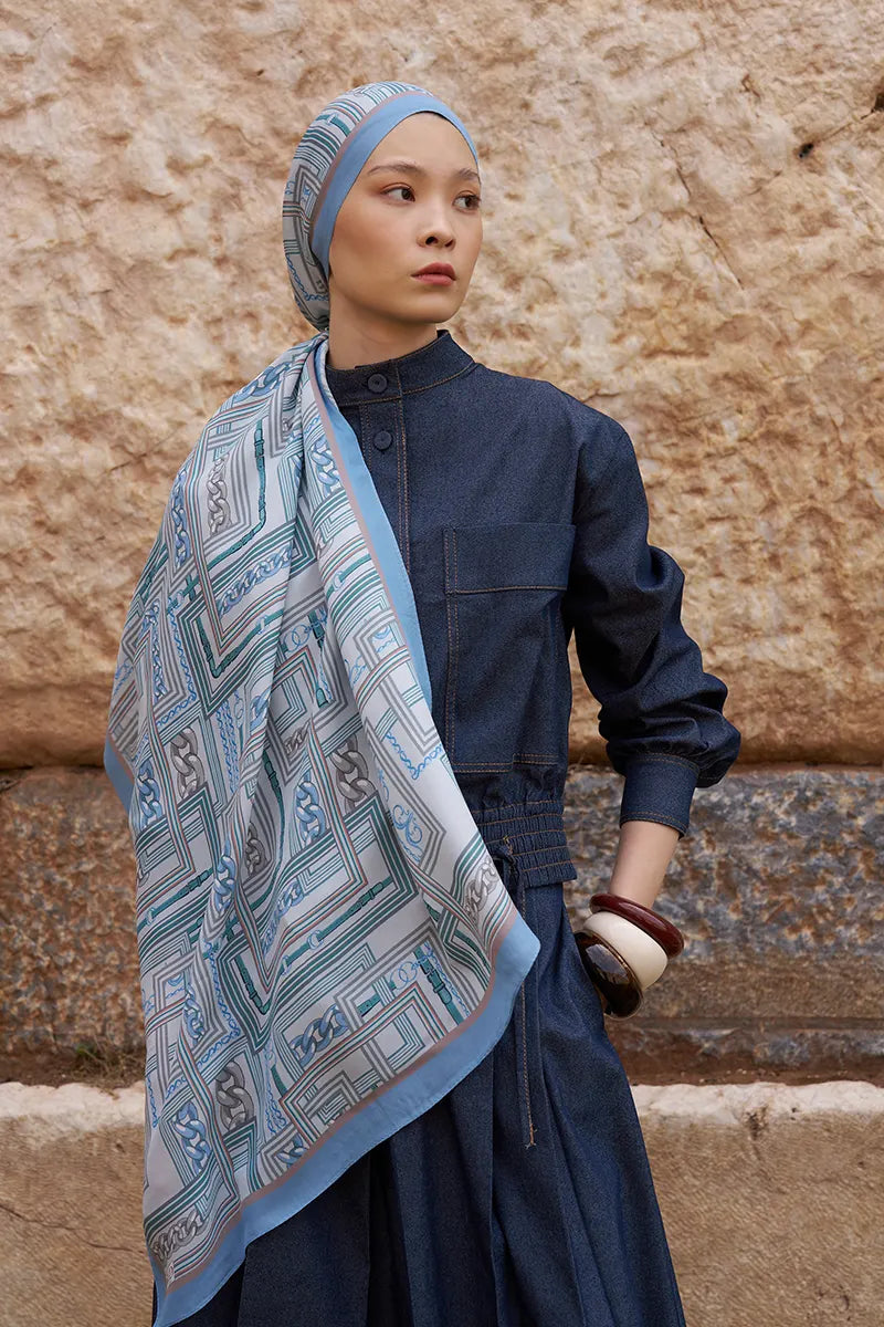 Sunrise Geometric Pattern Shawl - Blue