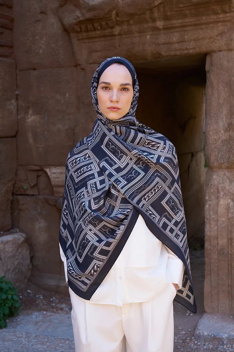 Sunrise Geometrik Desen Şal - Siyah