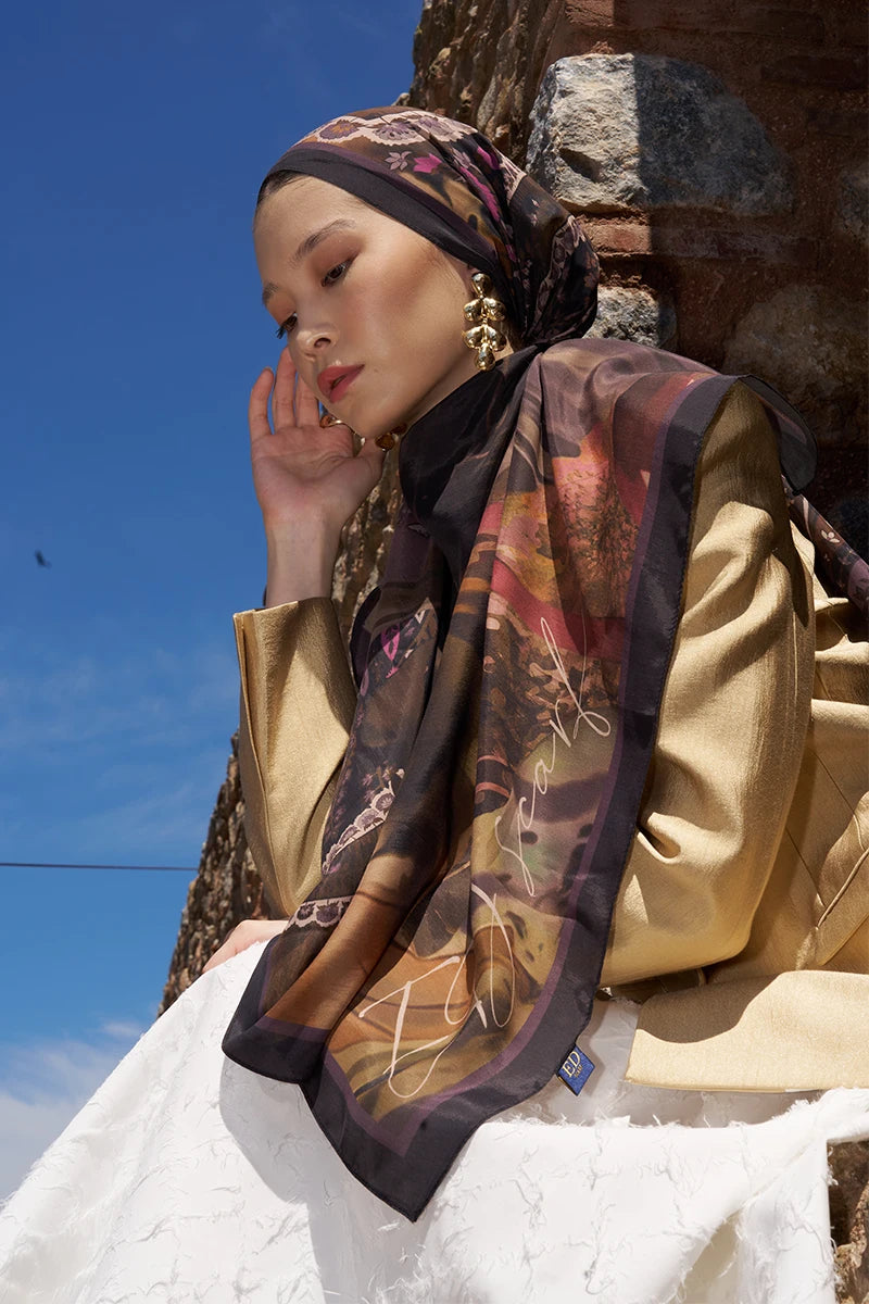 Sunrise Carnival Pattern Shawl - Brown