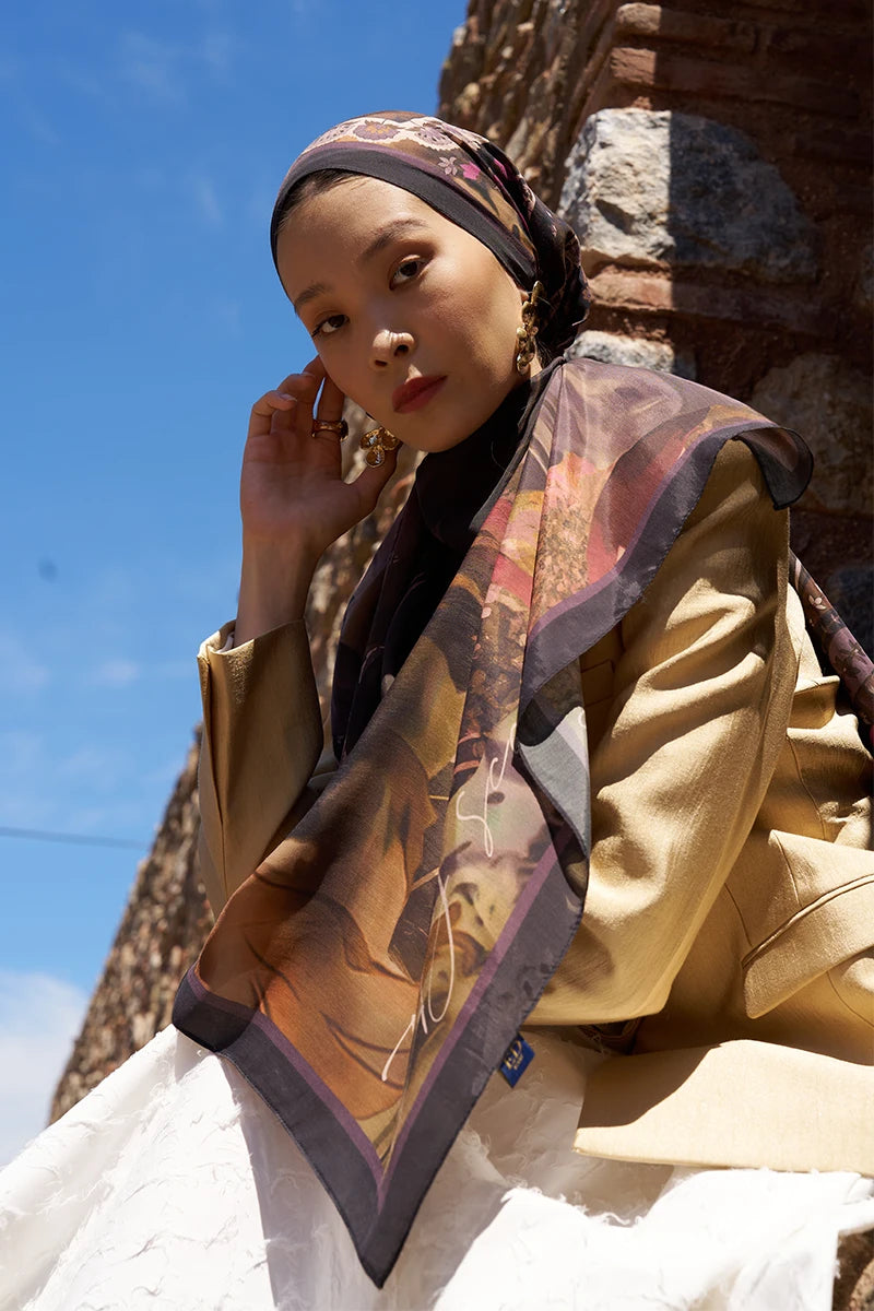 Sunrise Carnival Pattern Shawl - Brown