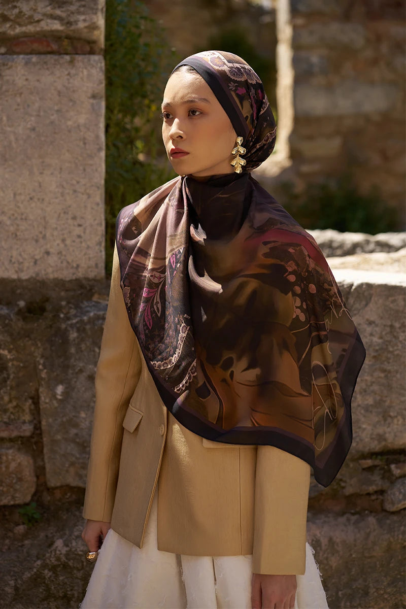 Sunrise Carnival Pattern Shawl - Brown