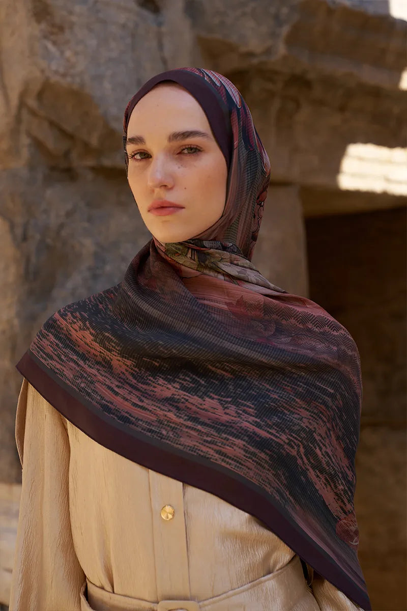 Sunrise Zambak Desen Şal - Bordo