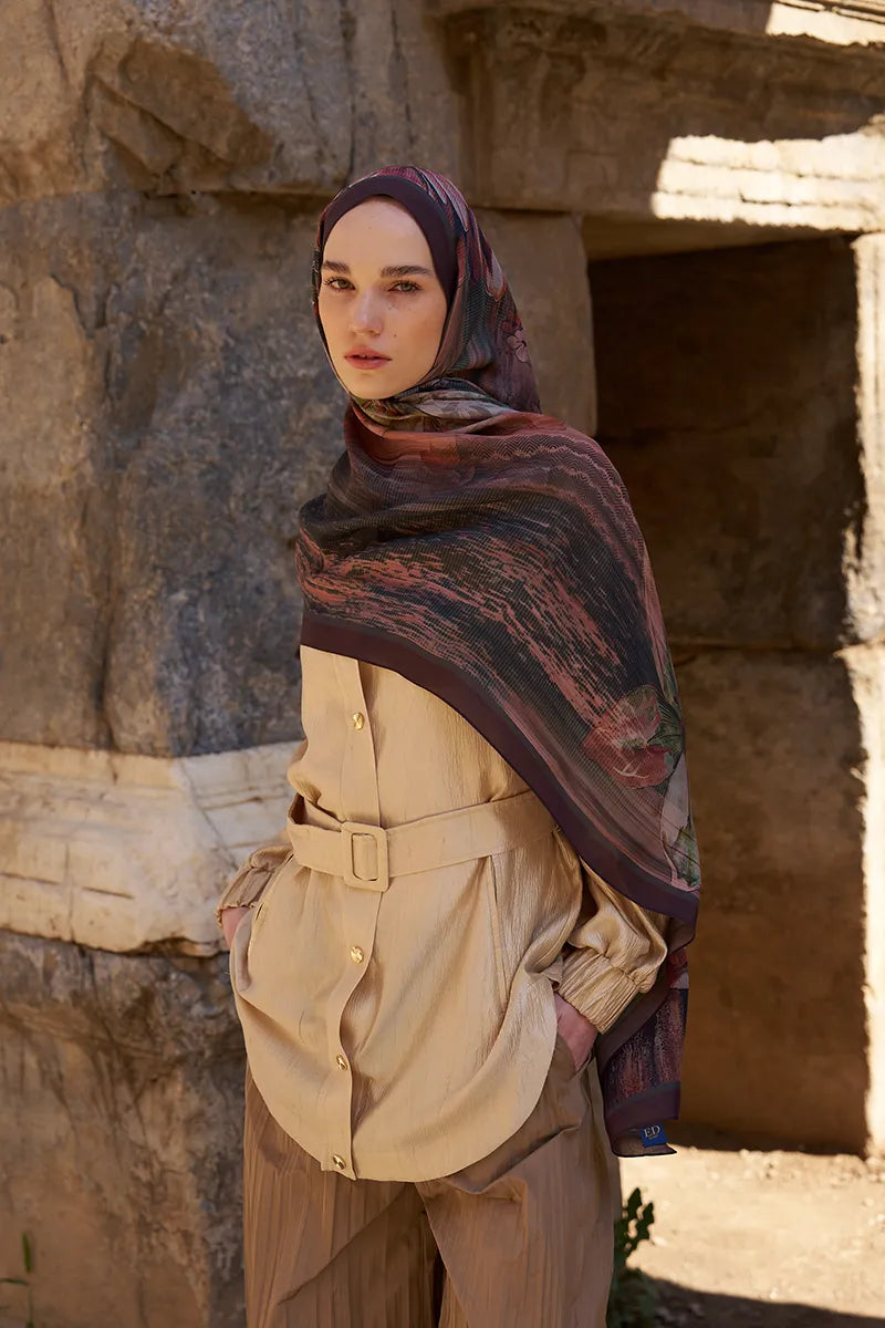 Sunrise Zambak Desen Şal - Bordo