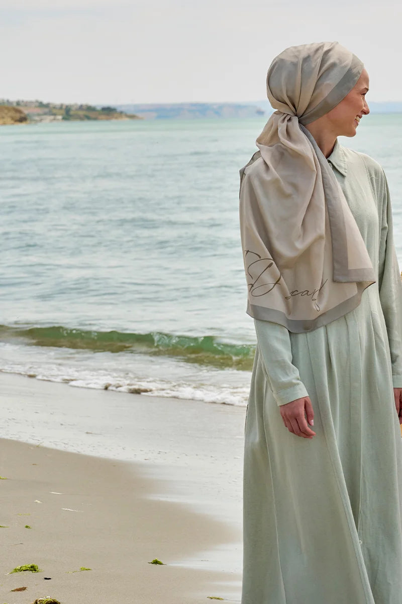 Tek Tarafı Desen Pamuk İpek Şal - Bej