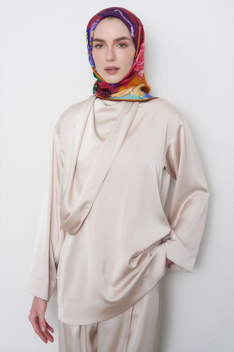 Tılsım Twill İpek Eşarp - Bordo