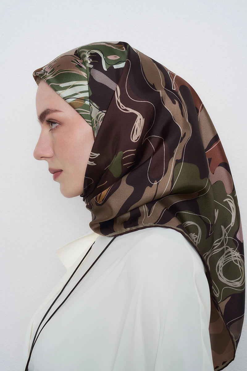 Tılsım Twill İpek Eşarp - Kahverengi