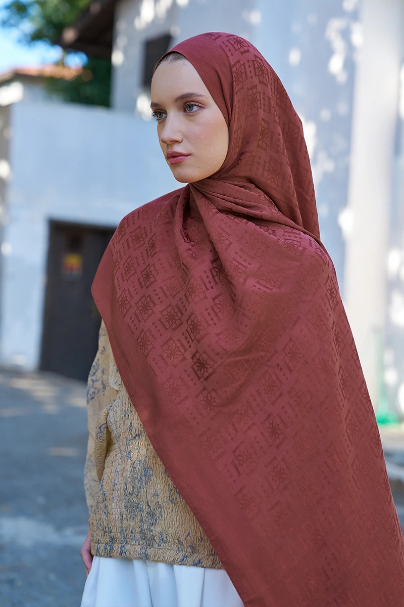Naia Cotton Logo Pattern Shawl - Terracotta