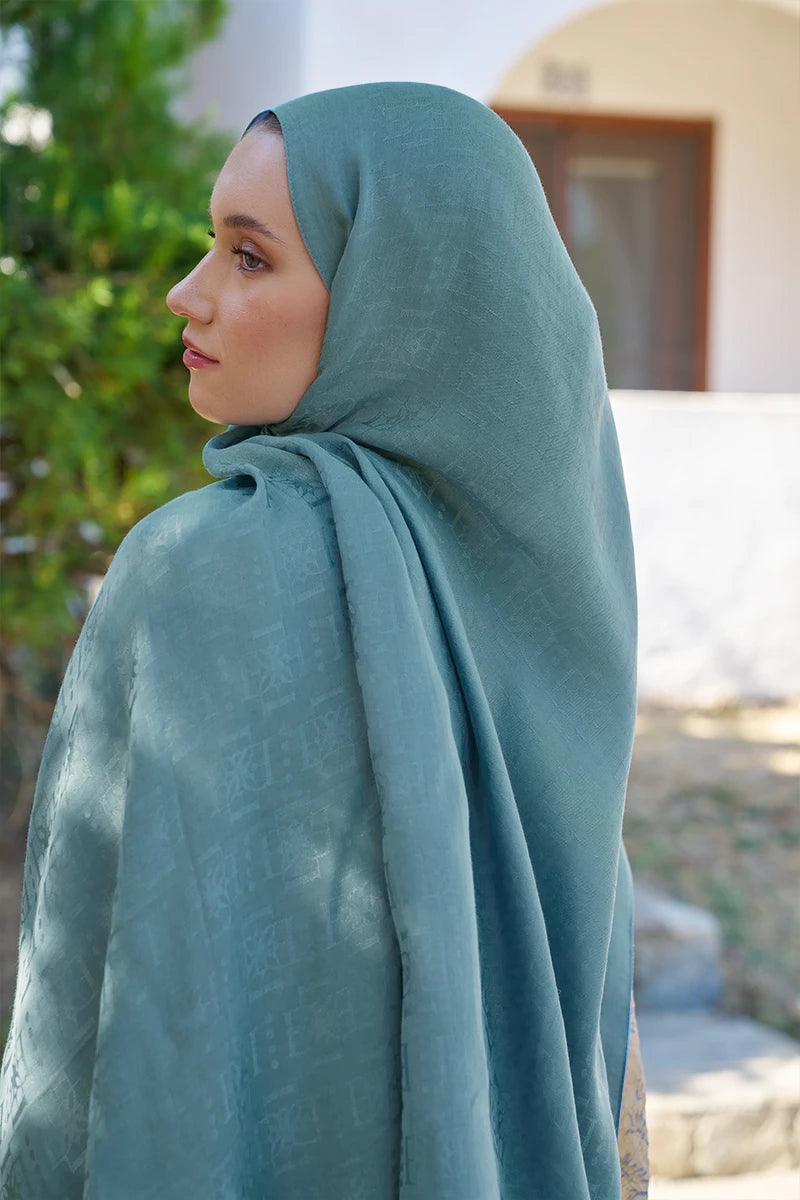 Naia Cotton Logo Pattern Shawl - Blue