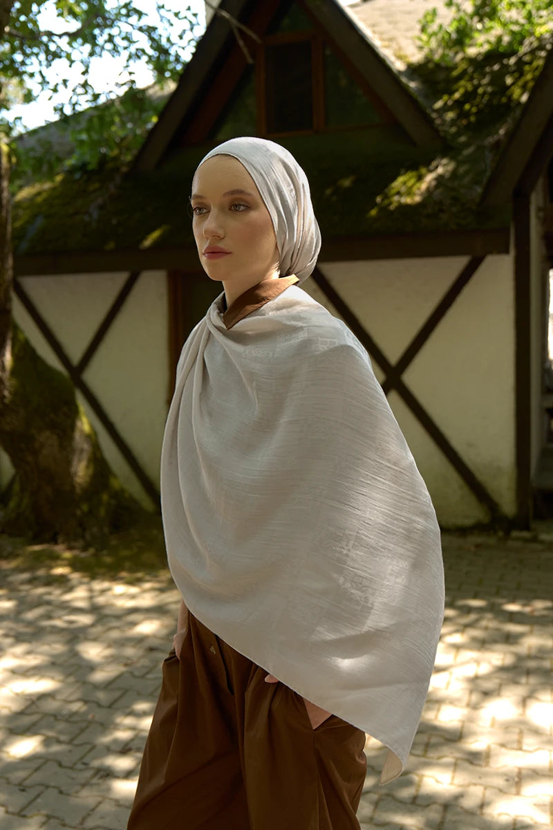 Naia Cotton Monogram Pattern Shawl - Beige