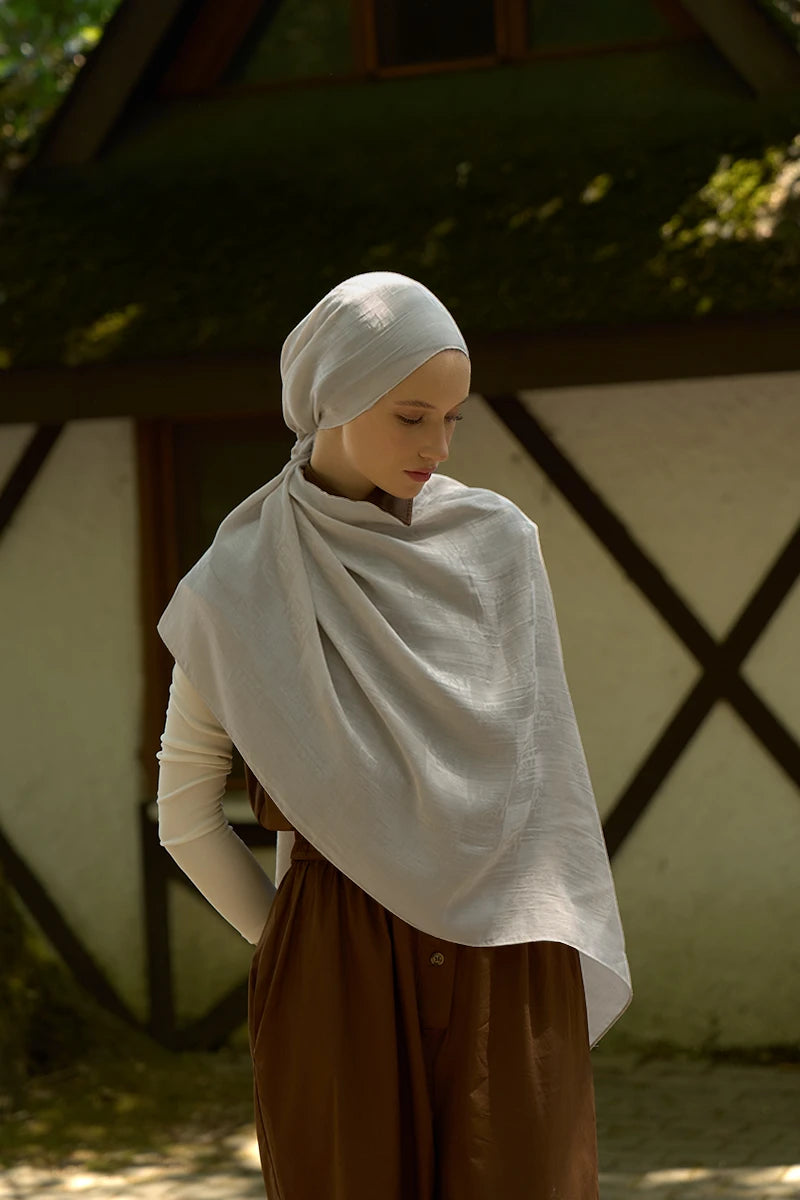 Naia Cotton Monogram Pattern Shawl - Beige