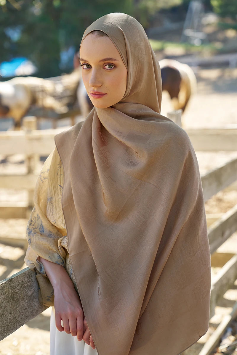 Naia Pamuk Monogram Desen Şal - Camel