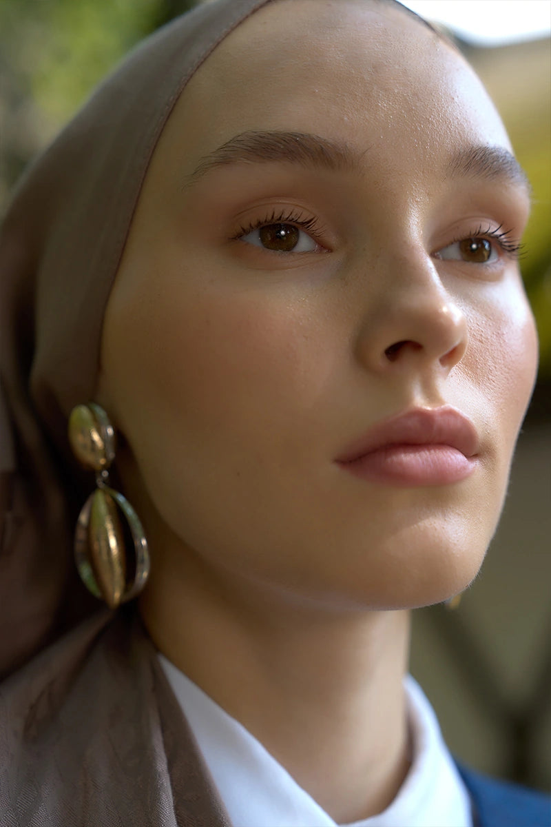 Naia Cotton Monogram Pattern Shawl - Mink