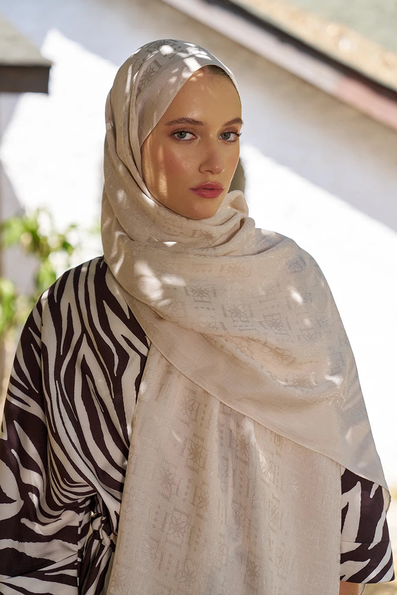 Naia Cotton Logo Pattern Shawl - Beige