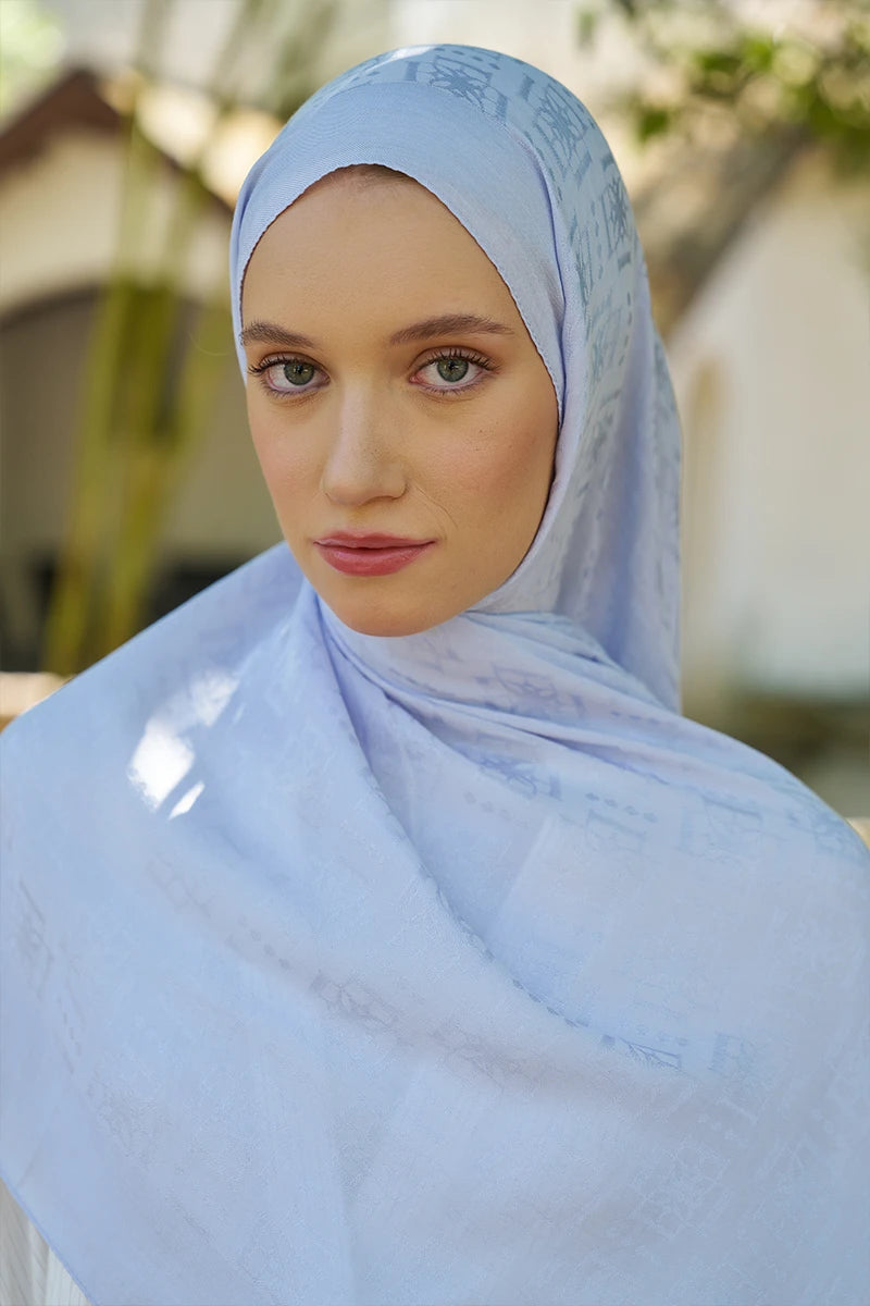 Naia Cotton Logo Pattern Shawl - Ice Blue