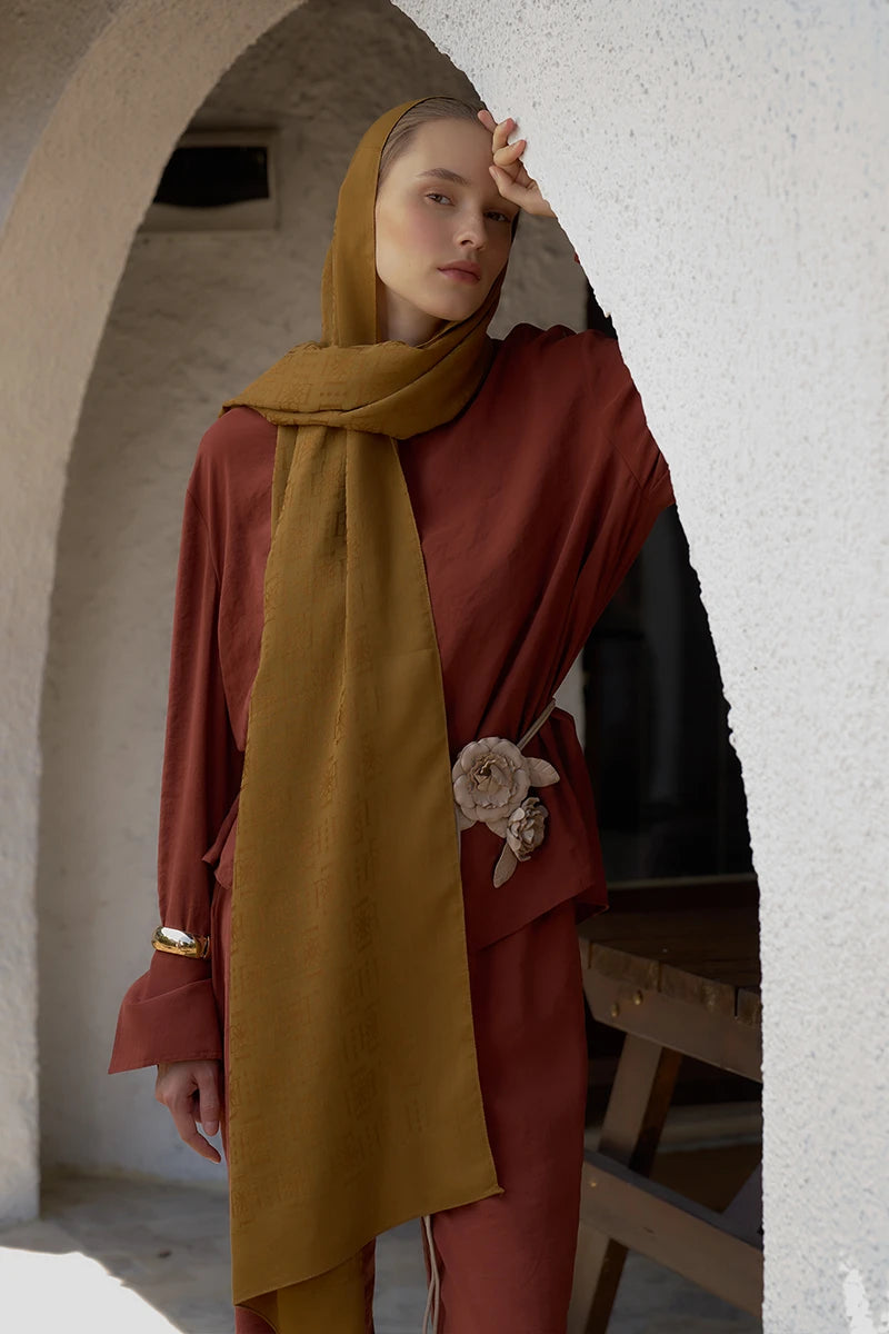 Naia Cotton Logo Pattern Shawl - Mustard