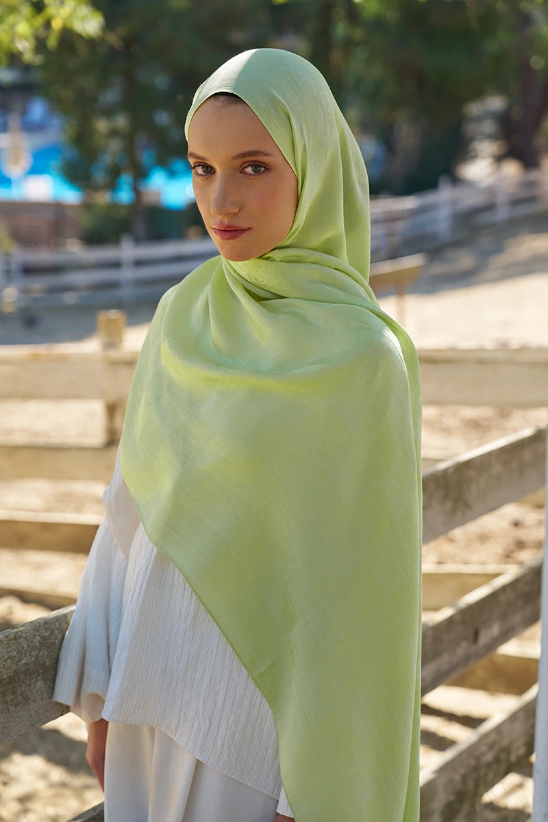 Naia Cotton Monogram Pattern Shawl - Lime