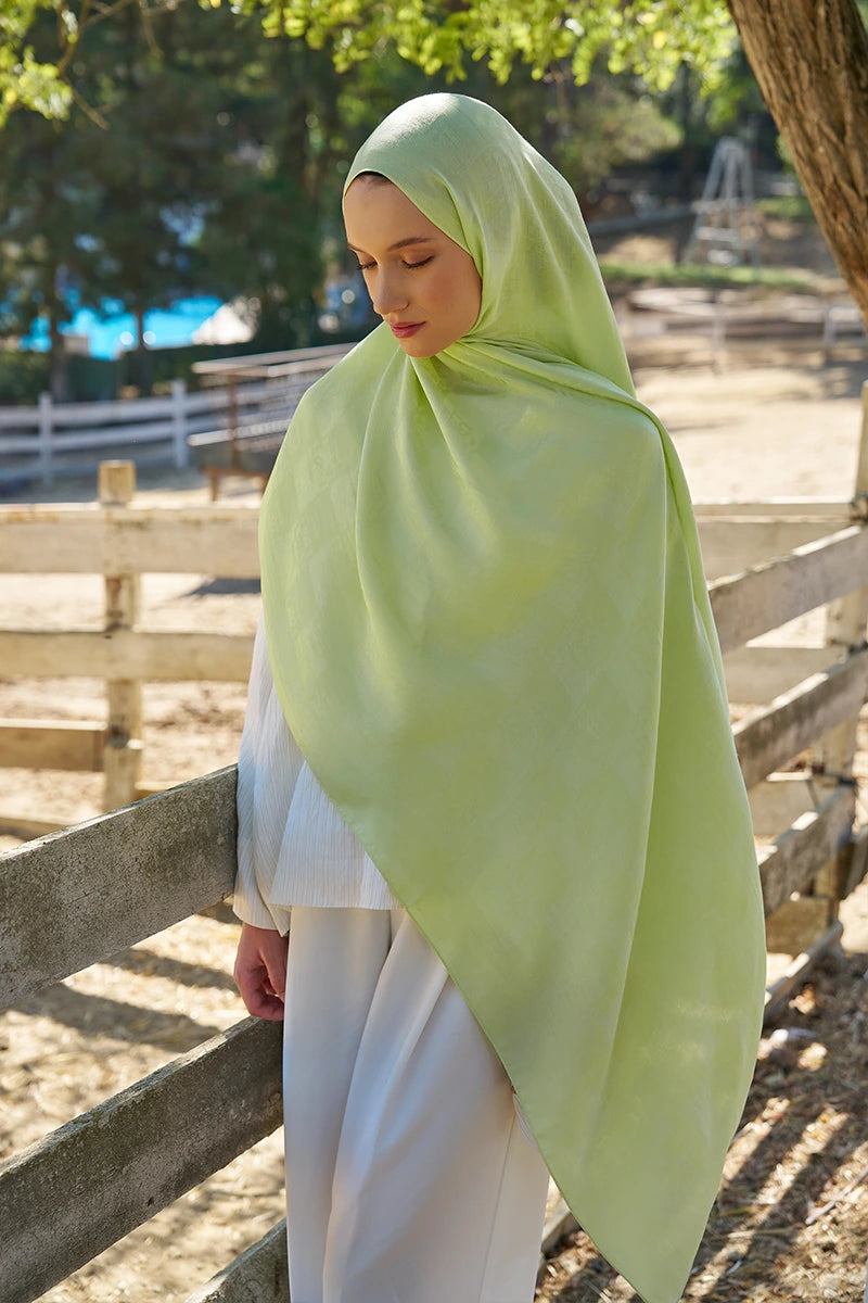 Naia Cotton Monogram Pattern Shawl - Lime