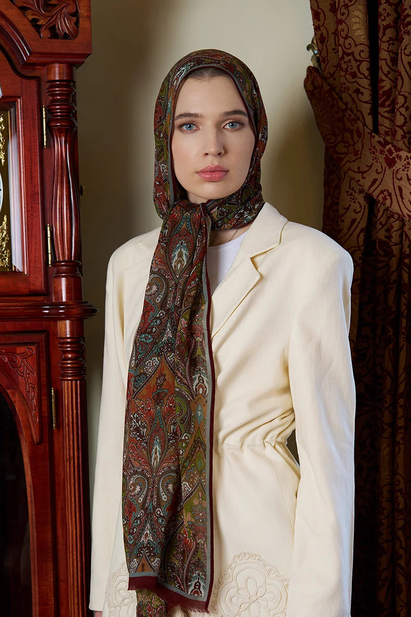 Yün İpek Aurora Şal - Bordo