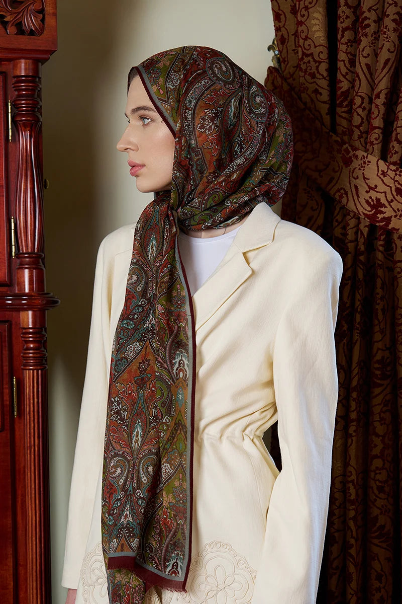 Yün İpek Aurora Şal - Bordo