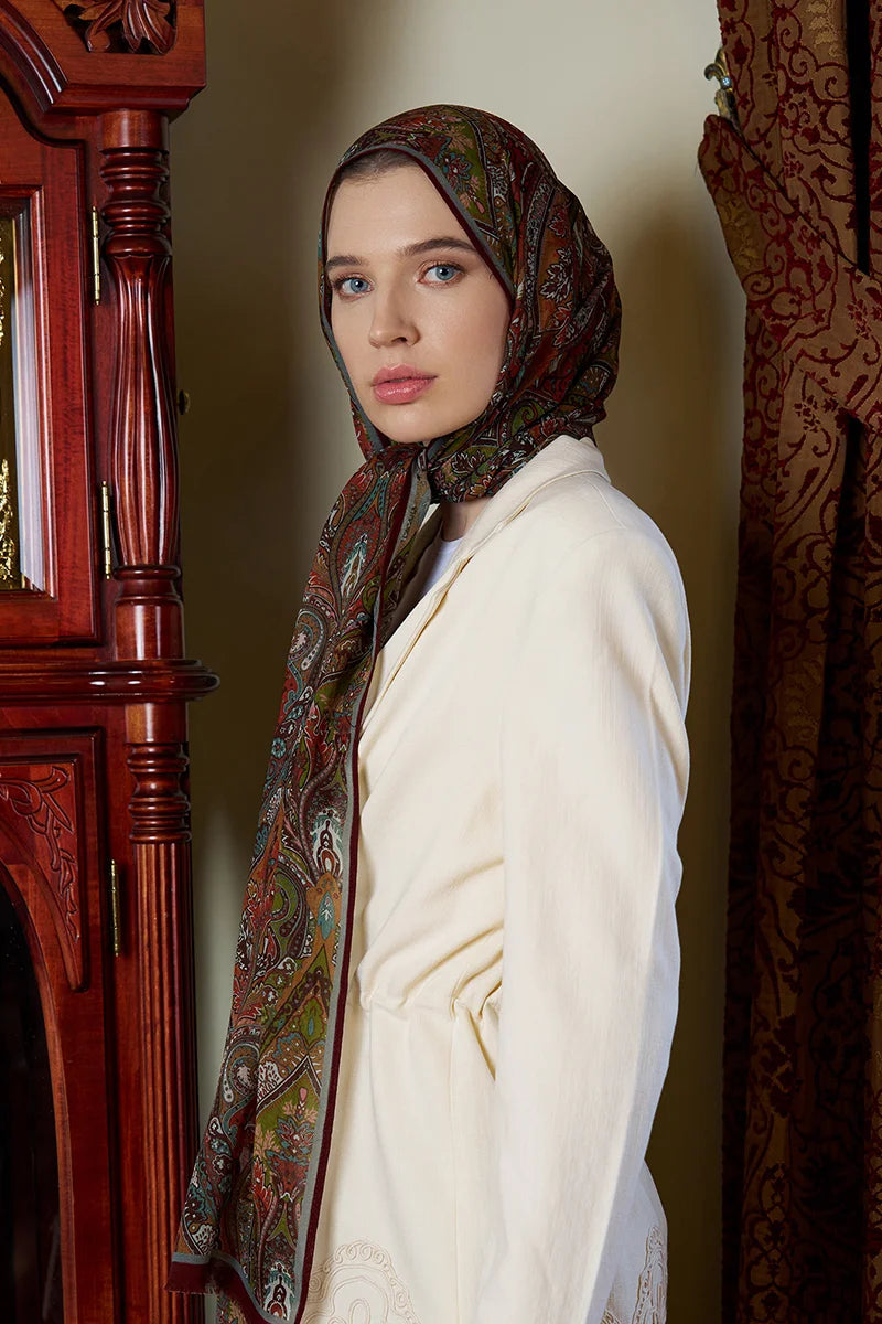 Yün İpek Aurora Şal - Bordo