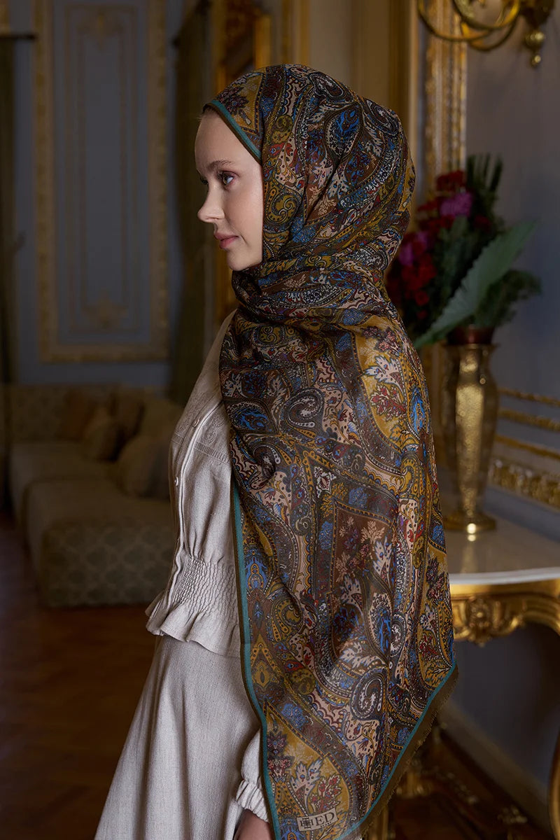 Yün İpek Aurora Şal - Hardal