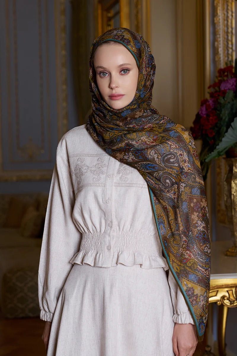 Yün İpek Aurora Şal - Hardal