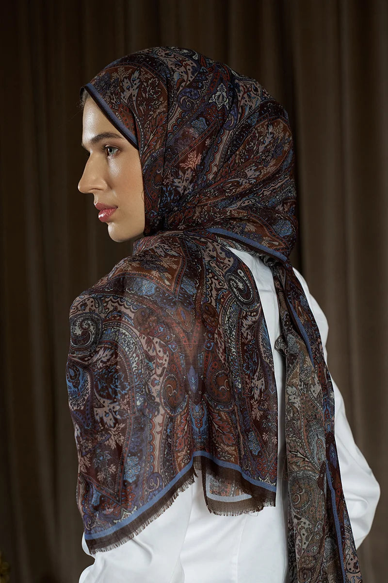 Yün İpek Aurora Şal - Kahve