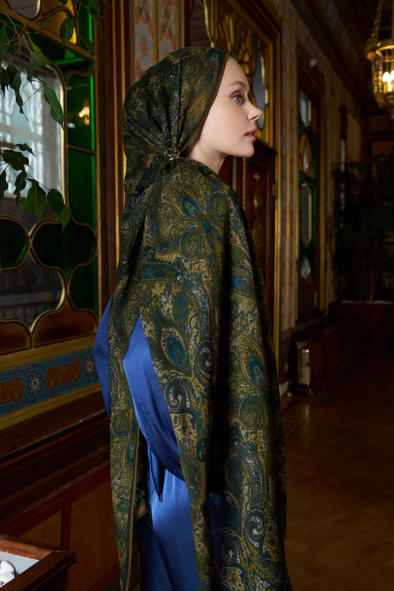 Yün İpek Aurora Şal - Yeşil