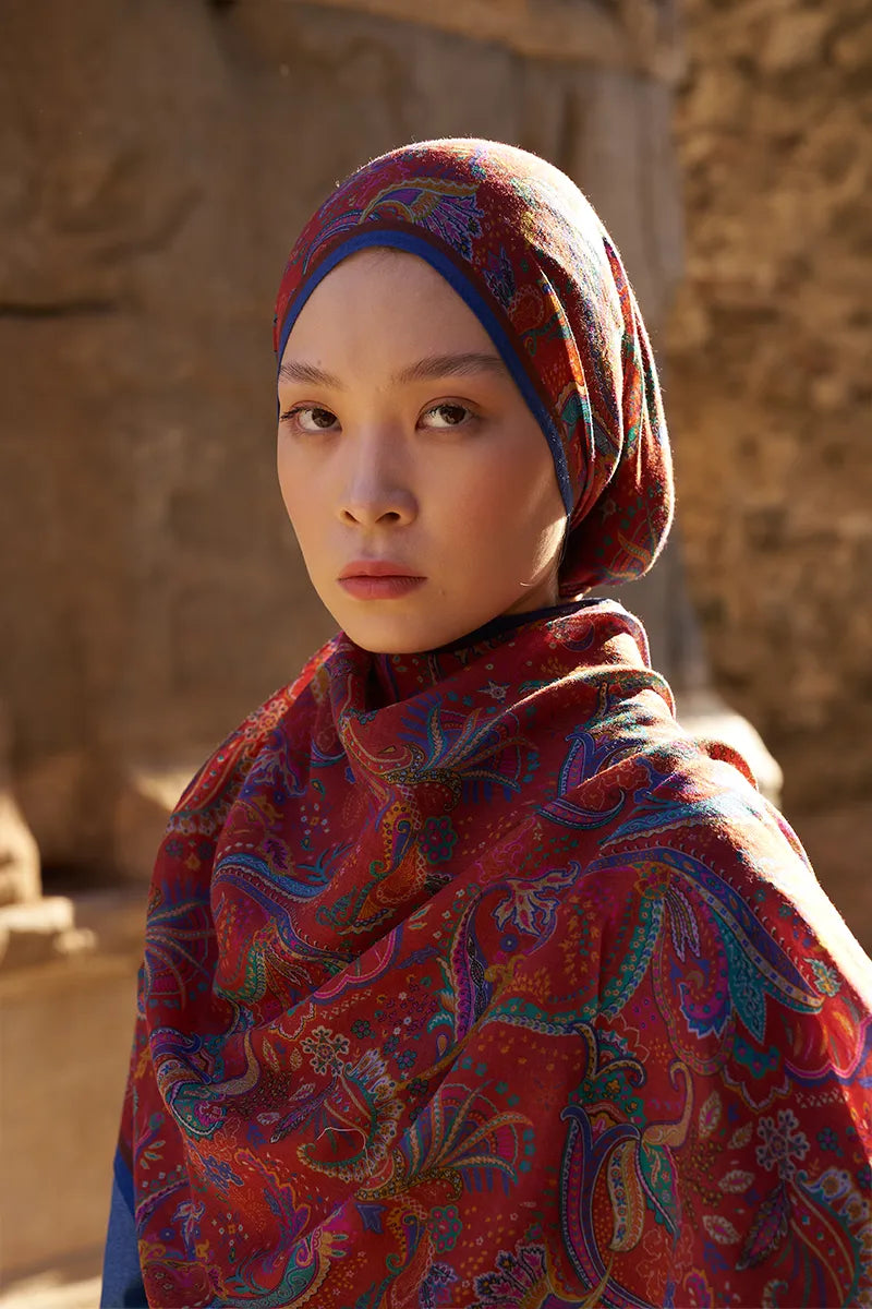 Yün İpek Bouqet Şal - Kırmızı