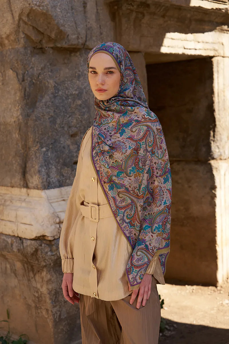 Yün İpek Bouqet Şal - Mor