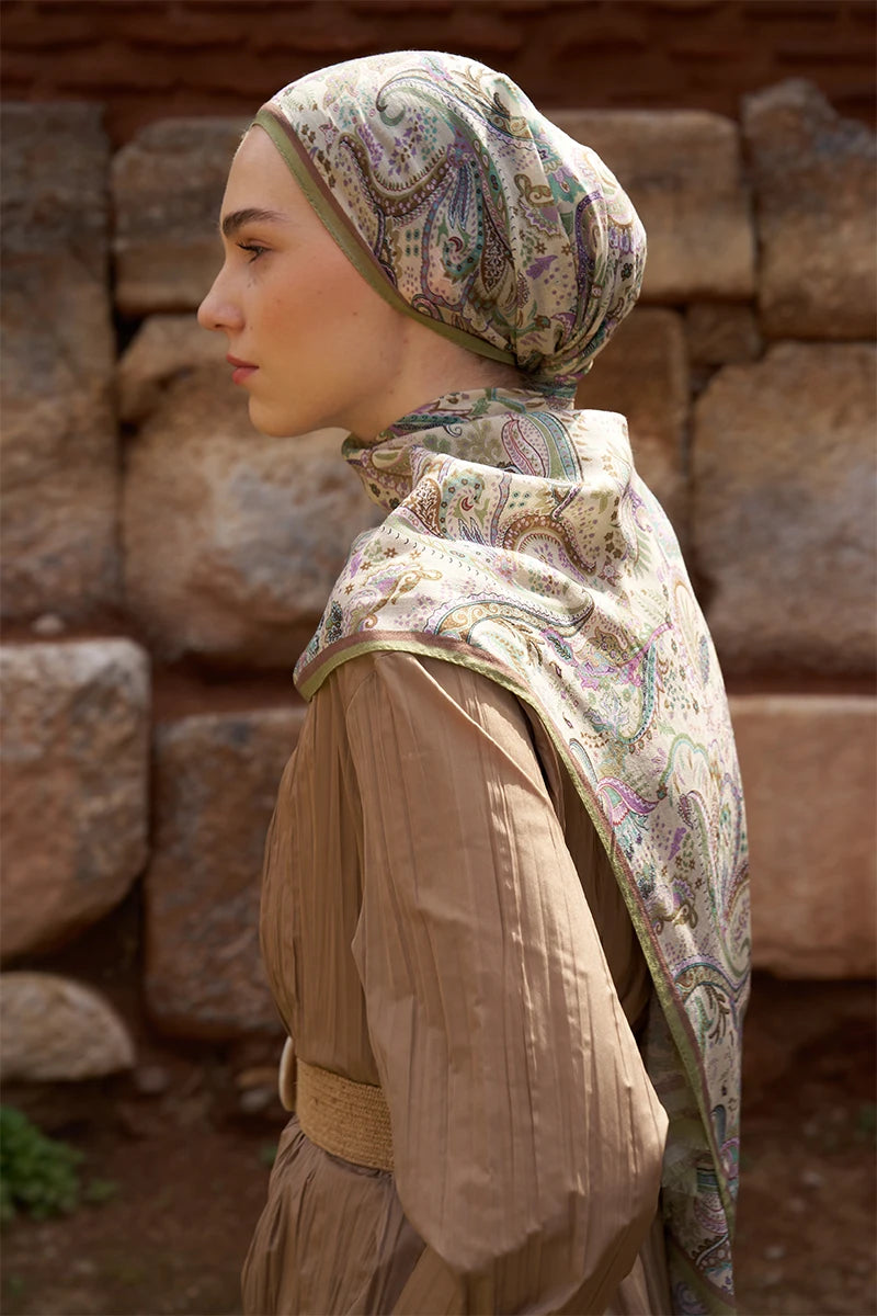 Yün İpek Bouqet Şal - Yeşil