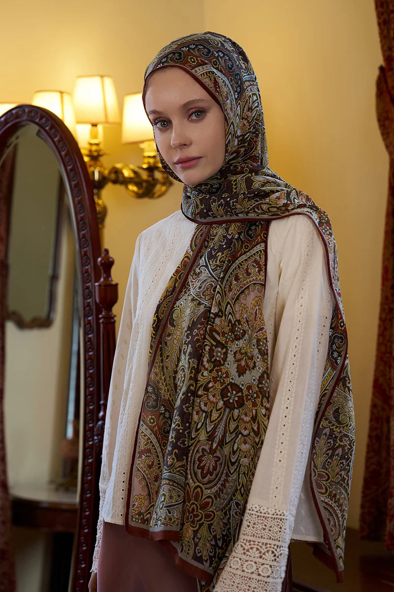 Yün İpek Celia Şal - Kiremit