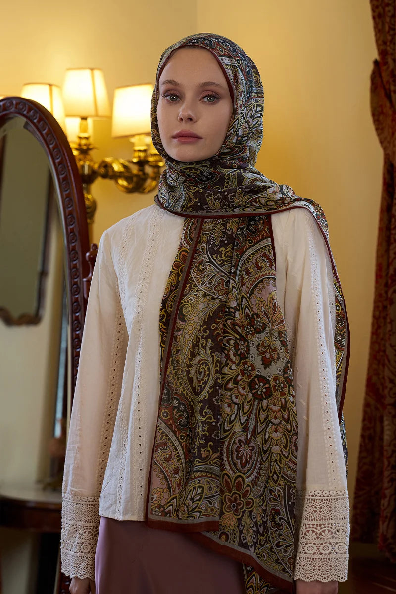 Yün İpek Celia Şal - Kiremit