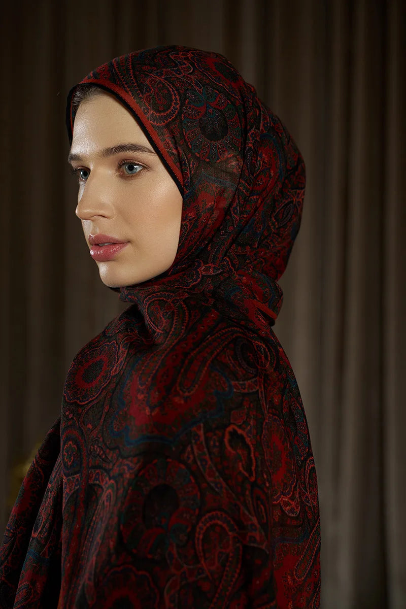 Yün İpek Ethnara Şal - Bordo