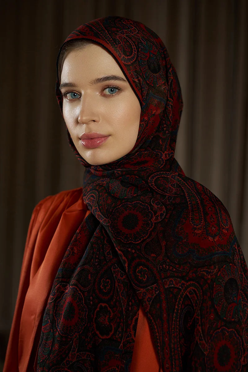 Yün İpek Ethnara Şal - Bordo