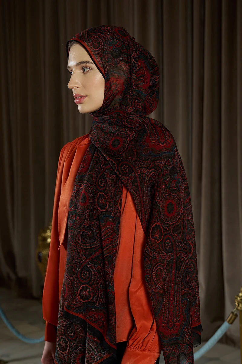 Yün İpek Ethnara Şal - Bordo