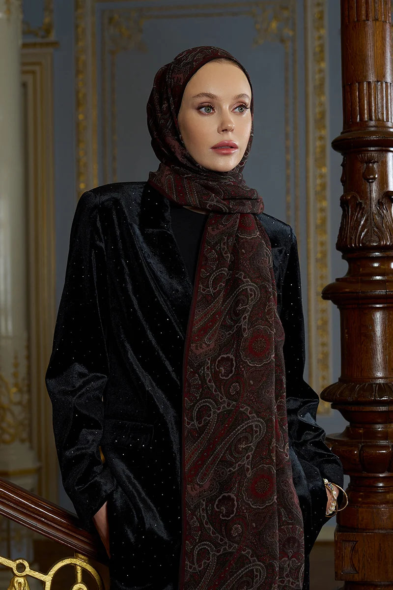 Yün İpek Ethnara Şal - Kahve