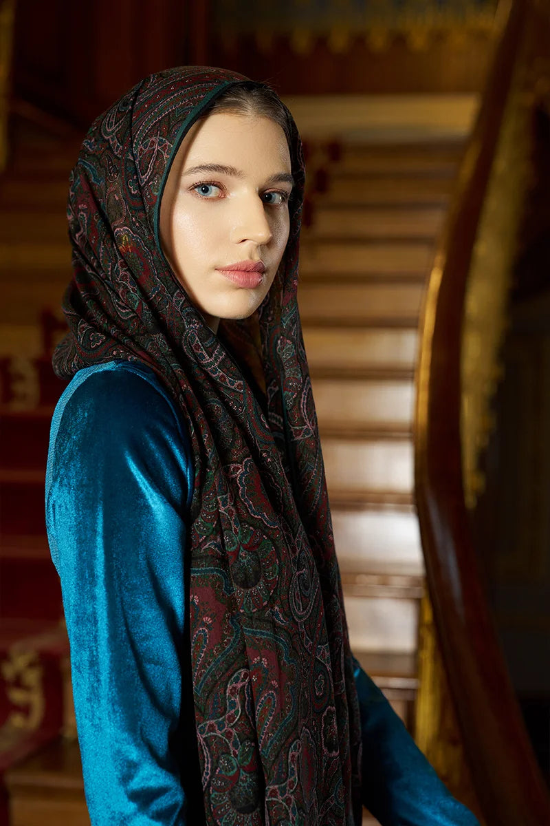 Yün İpek Ethnara Şal - Petrol