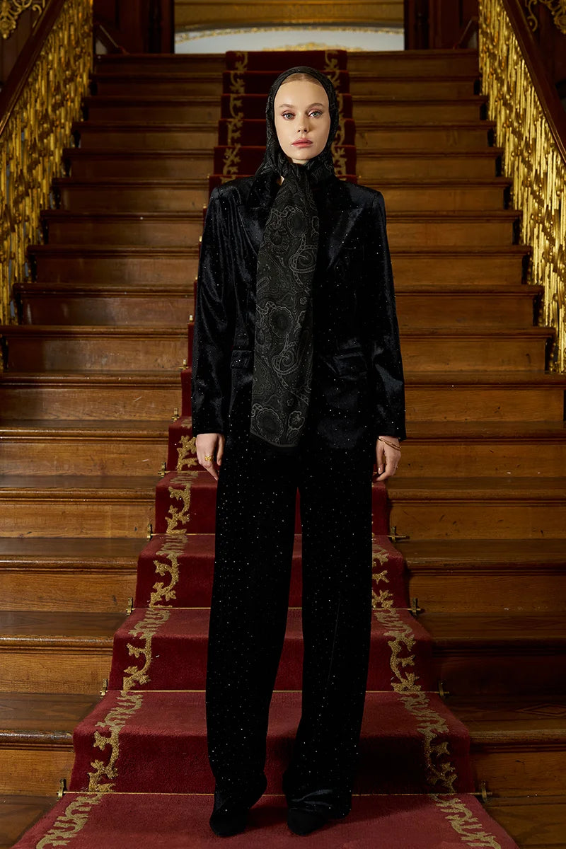 Yün İpek Ethnara Şal - Siyah / Yeşil