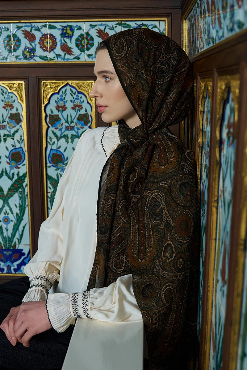 Yün İpek Ethnara Şal - Yağ Yeşili