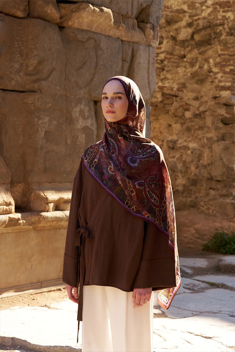 Yün İpek Landy Şal - Kızıl Kahve