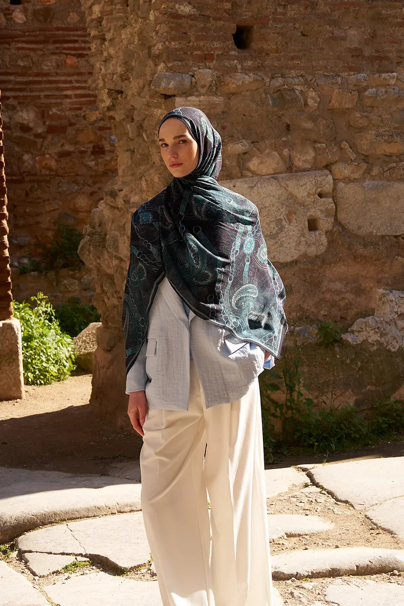 Yün İpek Landy Şal - Lacivert