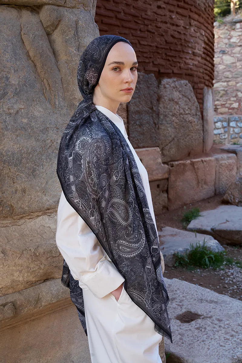 Yün İpek Landy Şal - Siyah