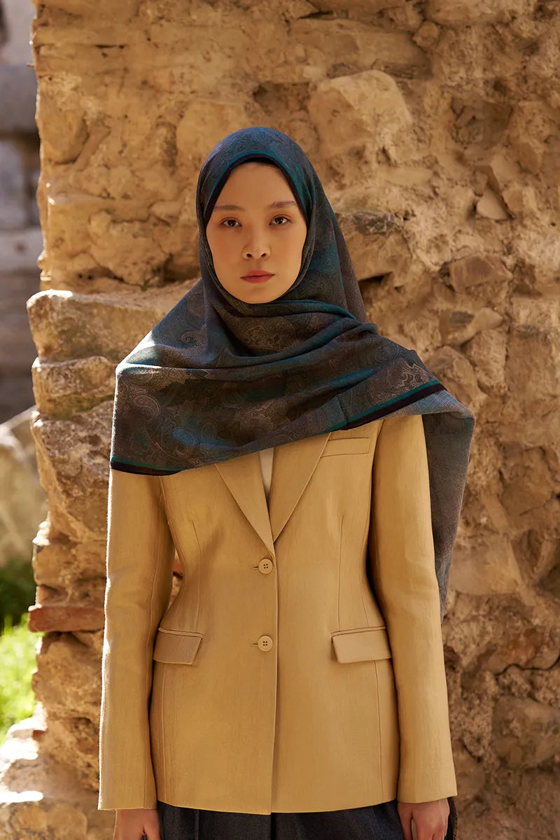 Yün İpek Liberty Şal - Petrol