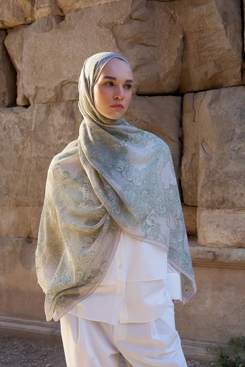 Yün İpek Liberty Şal - Yağ Yeşili