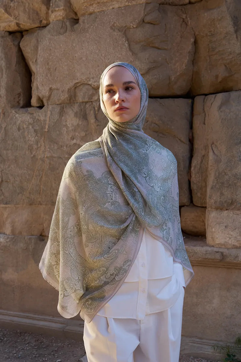 Yün İpek Liberty Şal - Yağ Yeşili