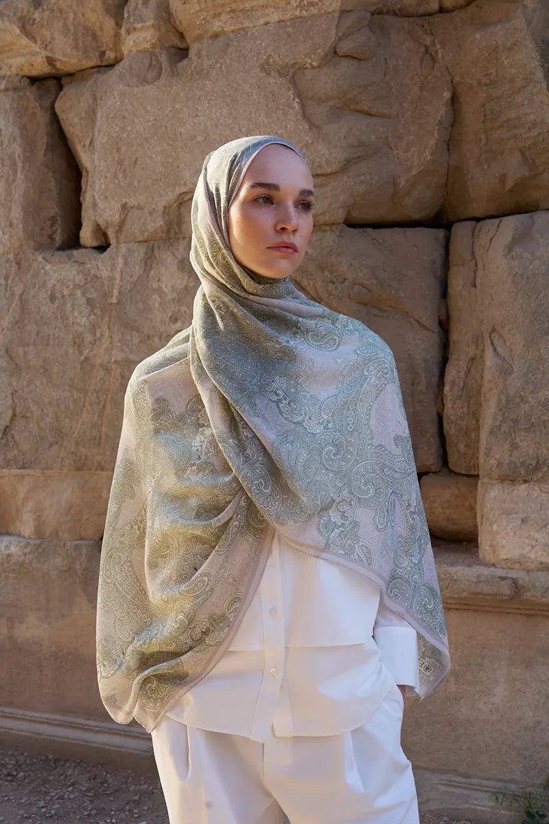 Yün İpek Liberty Şal - Yağ Yeşili